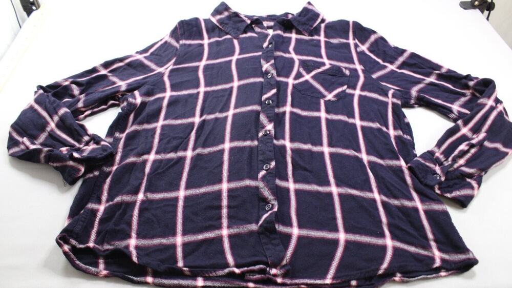 Lola River Womens Plaid Button-up Shirt L Blue Long Sleeve